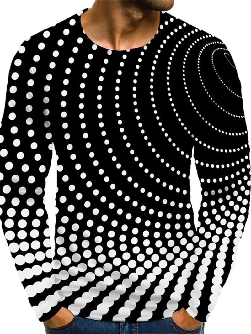 Simple Wave Point 3D Print Tees Summer Men's Casual Long Sleeve O-Neck T-shirt Fashion Oversized T Shirt Pullover Mens Clothes