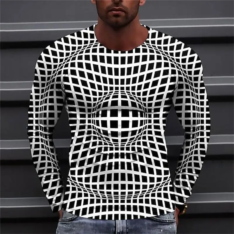 3D Print Abstract Vertigo Graphic Men's Clothing T-shirt New Men Long Sleeve T Shirts Streetwear Sports Men Designer Y2k Clothes