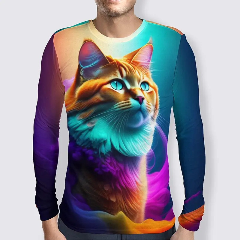 Wolf 3D Graphic T Shirts Men Autumn Fashional Animal Pattern Oversized T Shirt Casual Round Neck Long Sleeves Tees Tops