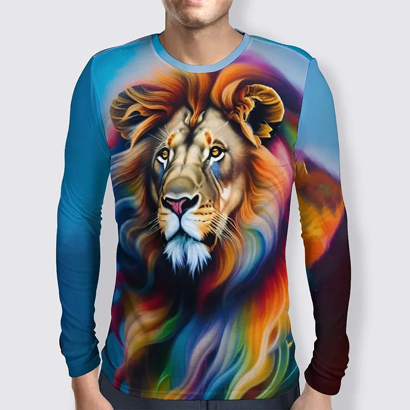 Wolf 3D Graphic T Shirts Men Autumn Fashional Animal Pattern Oversized T Shirt Casual Round Neck Long Sleeves Tees Tops