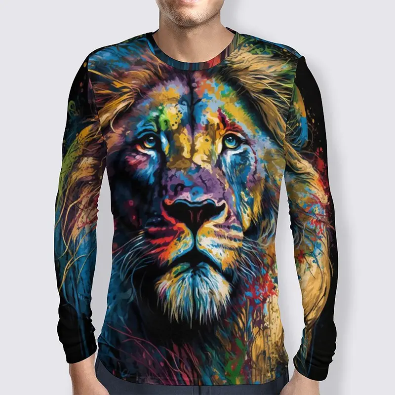 Wolf 3D Graphic T Shirts Men Autumn Fashional Animal Pattern Oversized T Shirt Casual Round Neck Long Sleeves Tees Tops