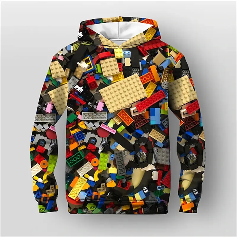 New Cool Building Block 3D Print Boys' Hoodies Men Casual Pullover Long Sleeve Sweatshirt For Spring Fall  Clothing Streetwear