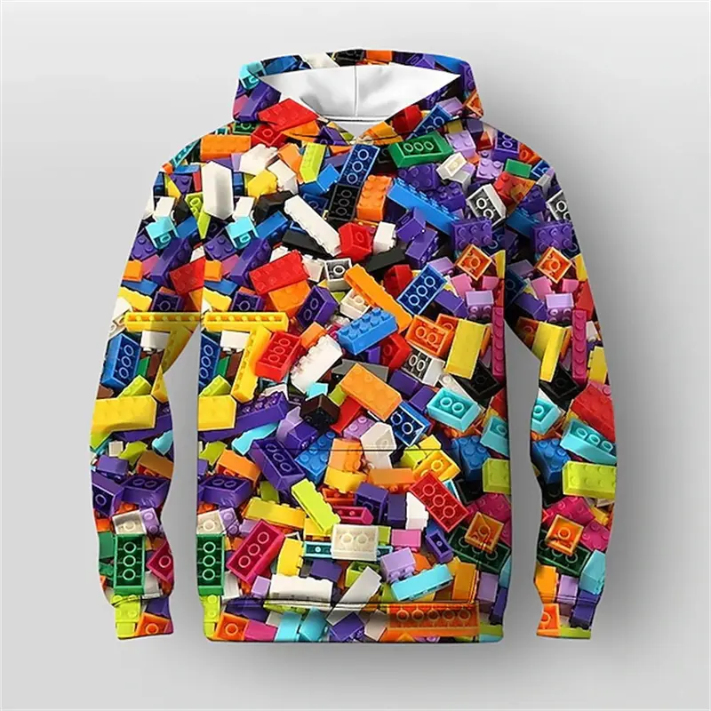 New Cool Building Block 3D Print Boys' Hoodies Men Casual Pullover Long Sleeve Sweatshirt For Spring Fall  Clothing Streetwear