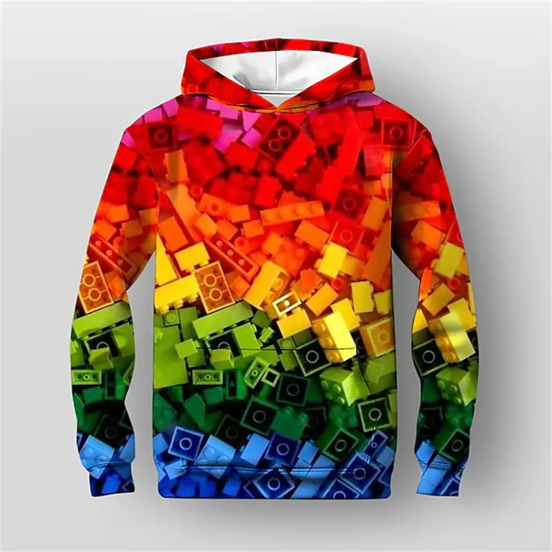 New Cool Building Block 3D Print Boys' Hoodies Men Casual Pullover Long Sleeve Sweatshirt For Spring Fall  Clothing Streetwear