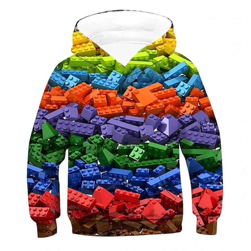 New Cool Building Block 3D Print Boys' Hoodies Men Casual Pullover Long Sleeve Sweatshirt For Spring Fall  Clothing Streetwear