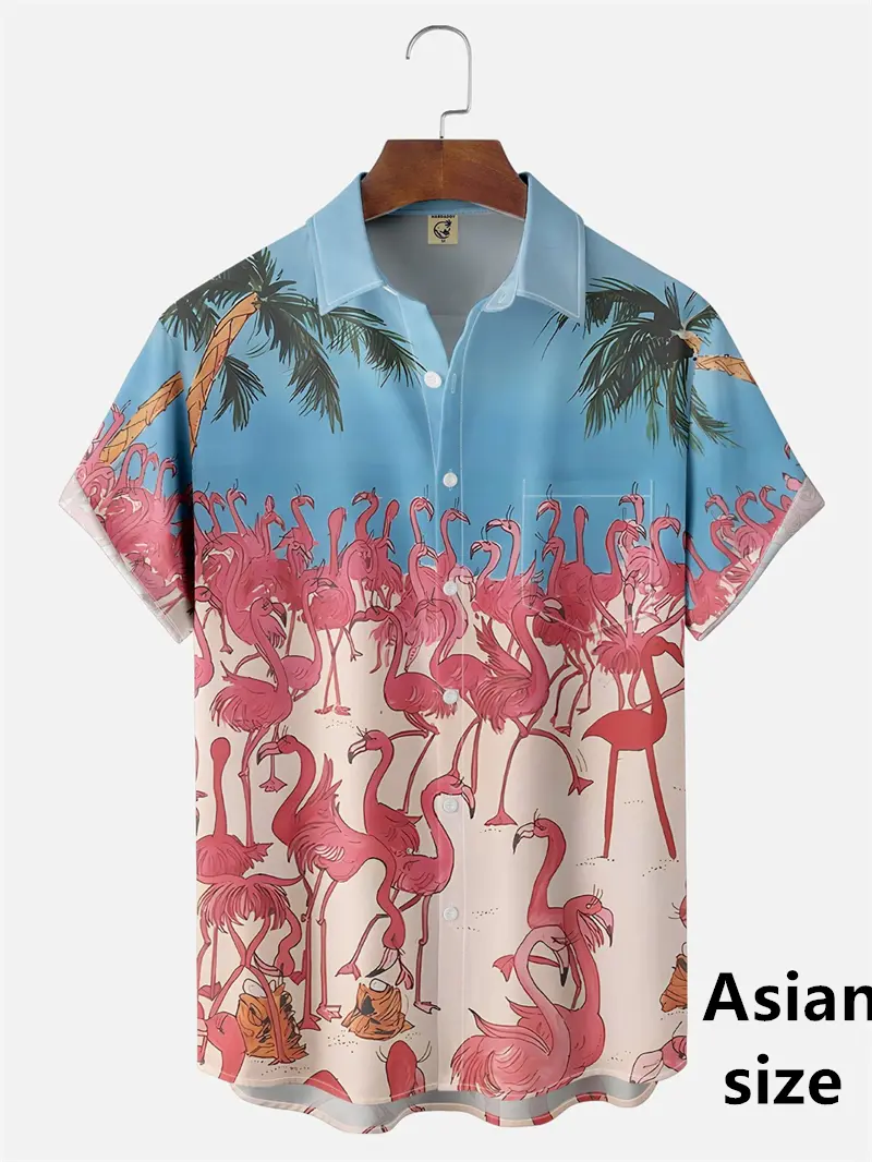 Personality Hawaiian Flamingo 3D Printed Men Beach Shirts Casual  Trendy Hip Pop Women Short Sleeved Tops New Men Button Shirts