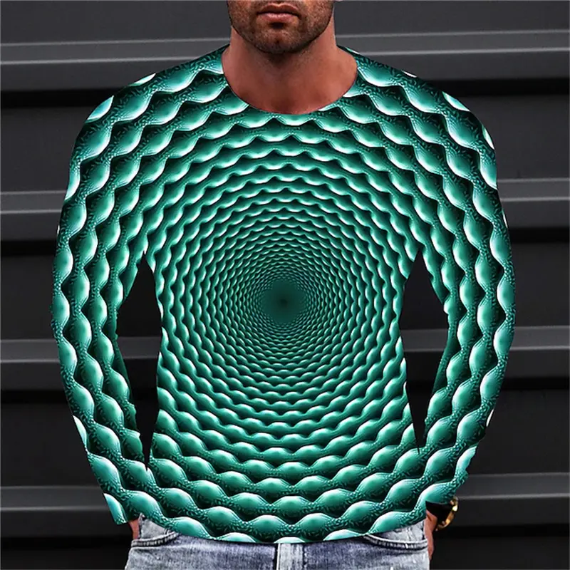 3D Print Men's T Shirt Optical Illusion Crew Neck Casual High Quality Short Sleeve Tee Tops Vintage Streetwear Clothing Apparel