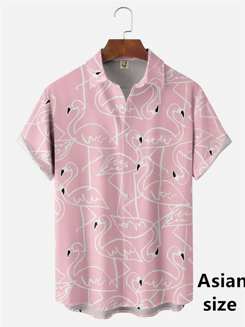 Personality Hawaiian Flamingo 3D Printed Men Beach Shirts Casual  Trendy Hip Pop Women Short Sleeved Tops New Men Button Shirts