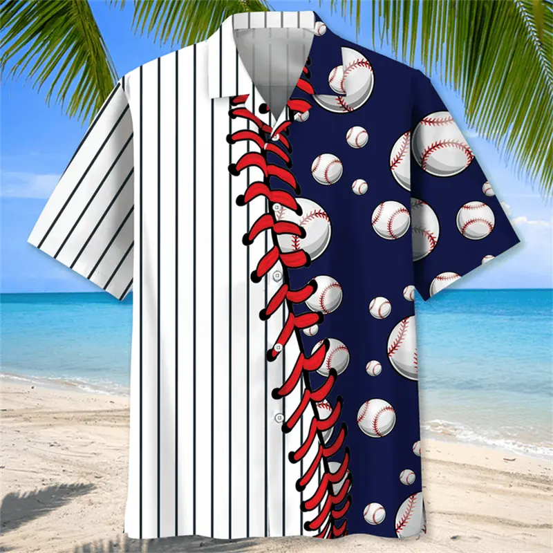 3D Print Baseball Pattern Shirts For Men Women Fashion Hawaiian Beach Shirt Casual Ball Short Sleeve Tops Sport Y2k Tops Blouse