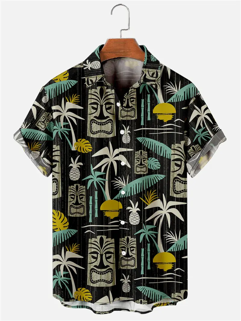 2024 New Fashion Vintage Tiki 3D Graphic Summer Shirts Men Y2k Clothing Casual Retro Shirt Women Harajuku Hawaiian Beach Blouse