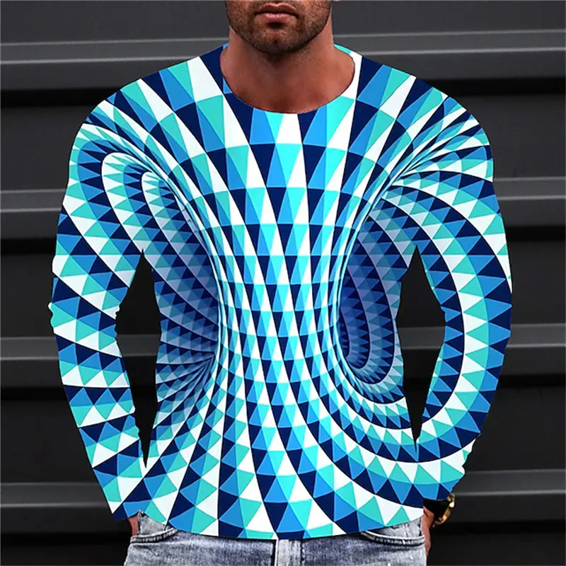 3D Print Men's T Shirt Optical Illusion Crew Neck Casual High Quality Short Sleeve Tee Tops Vintage Streetwear Clothing Apparel