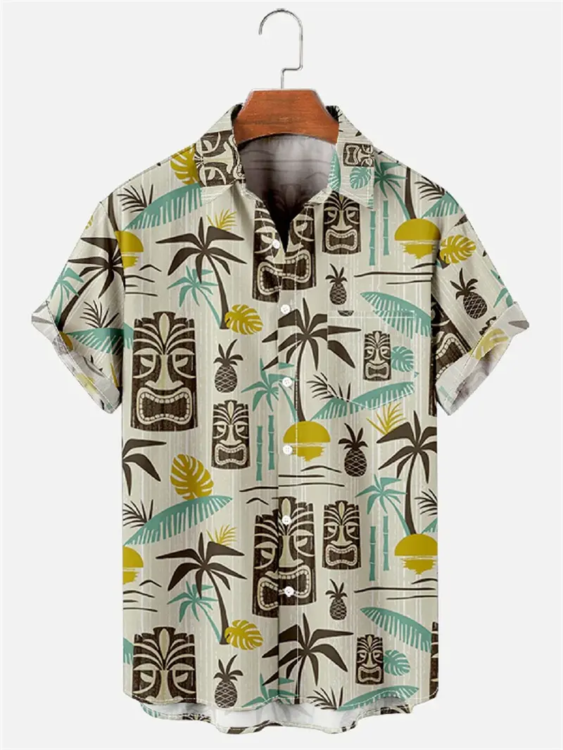 2024 New Fashion Vintage Tiki 3D Graphic Summer Shirts Men Y2k Clothing Casual Retro Shirt Women Harajuku Hawaiian Beach Blouse