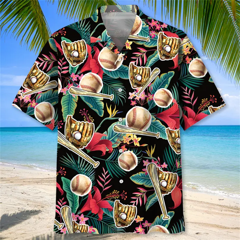 3D Print Baseball Pattern Shirts For Men Women Fashion Hawaiian Beach Shirt Casual Ball Short Sleeve Tops Sport Y2k Tops Blouse
