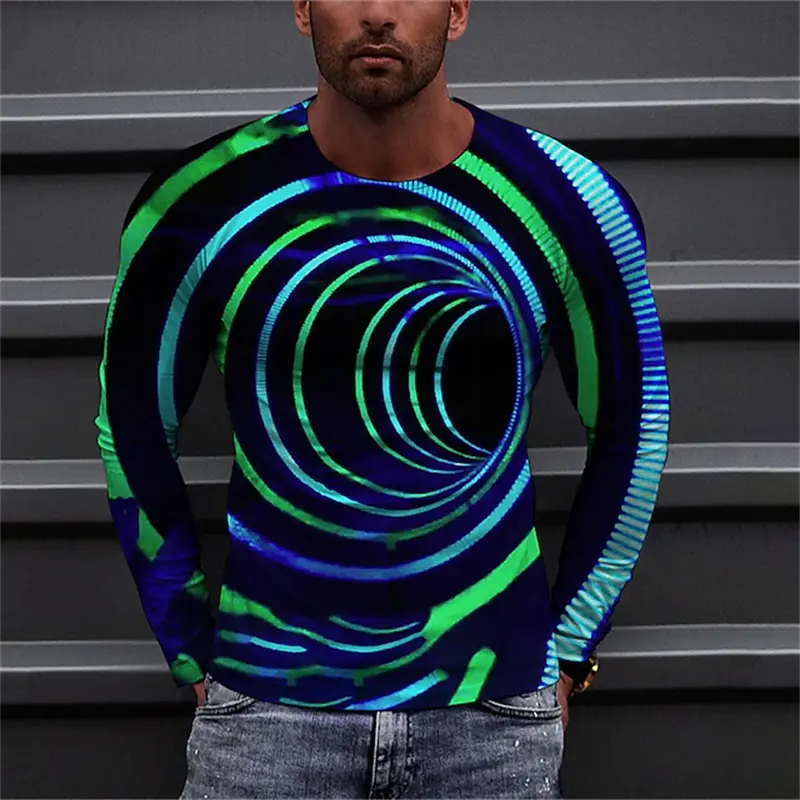 3D Print Men's T Shirt Optical Illusion Crew Neck Casual High Quality Short Sleeve Tee Tops Vintage Streetwear Clothing Apparel