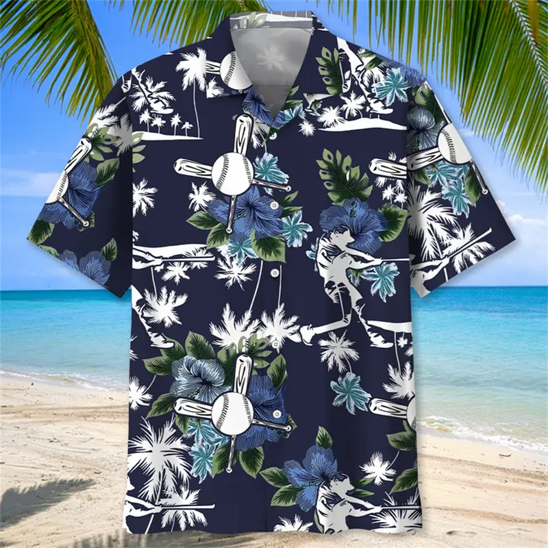 3D Print Baseball Pattern Shirts For Men Women Fashion Hawaiian Beach Shirt Casual Ball Short Sleeve Tops Sport Y2k Tops Blouse