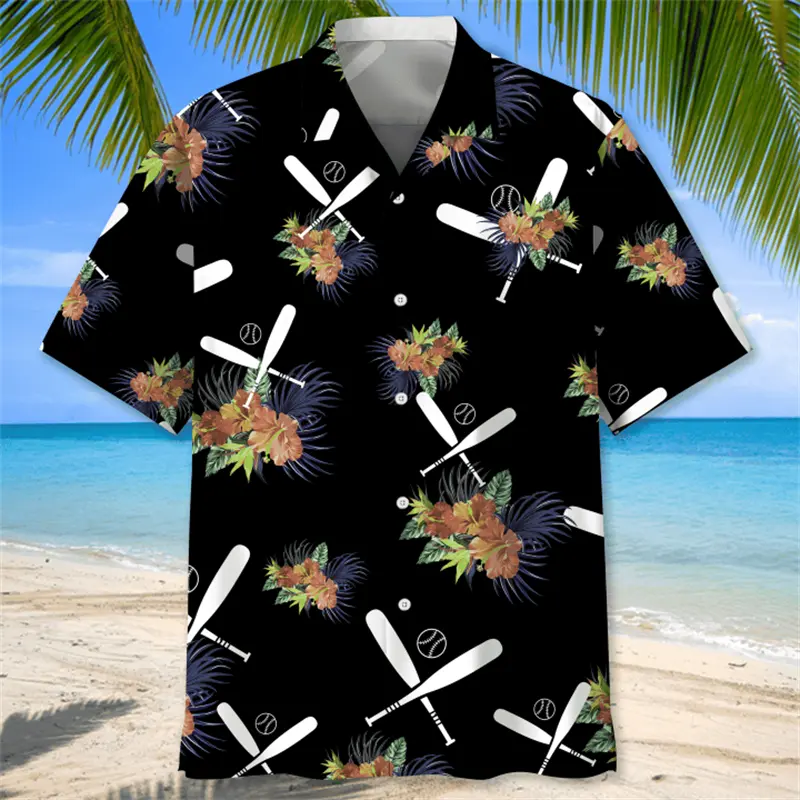 3D Print Baseball Pattern Shirts For Men Women Fashion Hawaiian Beach Shirt Casual Ball Short Sleeve Tops Sport Y2k Tops Blouse