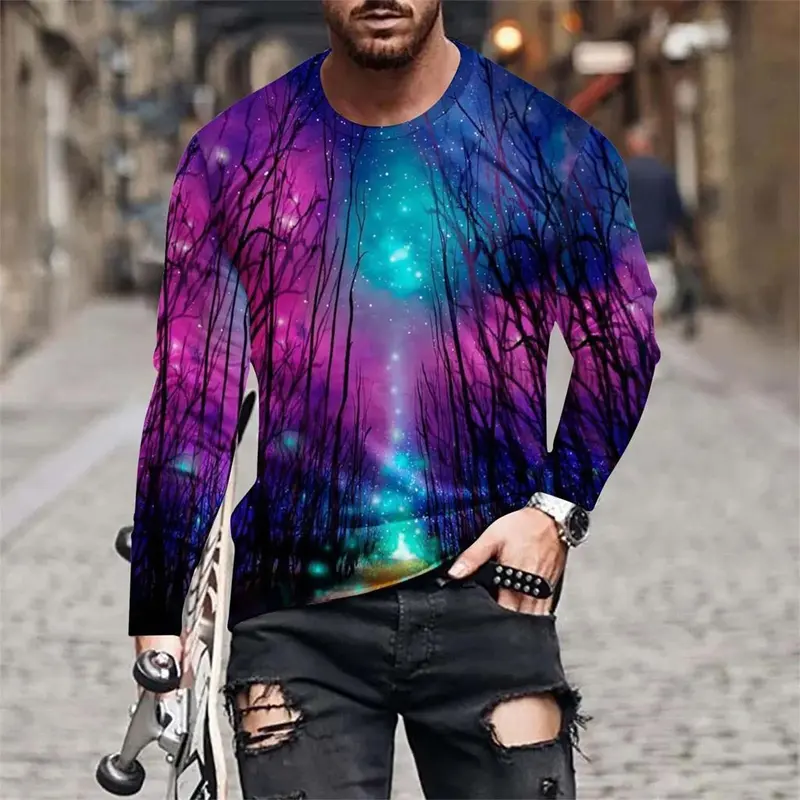 Halloween Spider Web Men 3D Print Long Sleeve T-Shirts Men New In Long Sleeve Oversized Harajuku Y2K Streetwear Tees Men Clothes