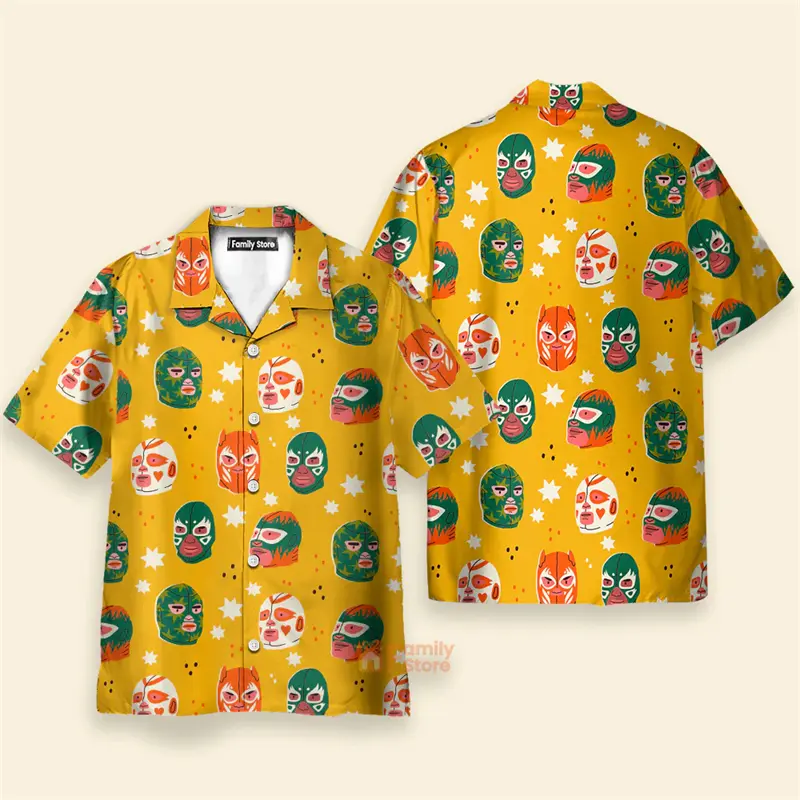 3d Print Mexican Wrestling Men's Shirts Summer Cool Mask Graphic Short Sleeve Beach Shirt Casual Hawaiian Top Tee Men Clothing