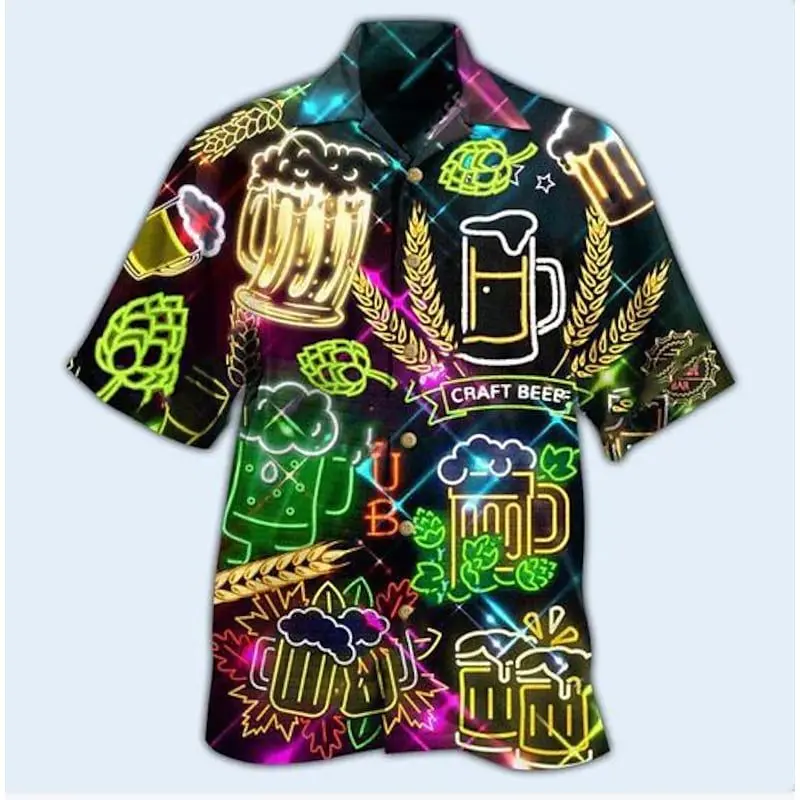 3D Graphic Hawaiian Shirt Man Hippie Alien Print Vacation Beach Shirt Women New Fashion Casual Button Aloha Blouse Neon Clothes