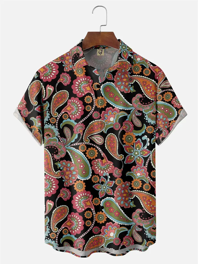 Men Hawaii Shirts 3D Paisley Graphic Short-sleeved Button Shirts Summer New Casual Lapel Unisex Tops Oversized Personality Tees