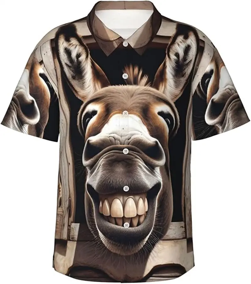 Funny Donkey 3D Print Hawaiian Shirts For Men Women Hip Hop Streetwear Lapel Button Shirts Novelty Style Trend Women Blouse