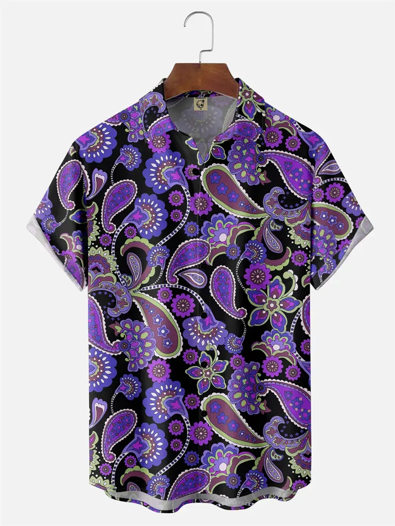 Men Hawaii Shirts 3D Paisley Graphic Short-sleeved Button Shirts Summer New Casual Lapel Unisex Tops Oversized Personality Tees