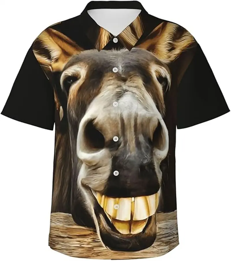 Funny Donkey 3D Print Hawaiian Shirts For Men Women Hip Hop Streetwear Lapel Button Shirts Novelty Style Trend Women Blouse