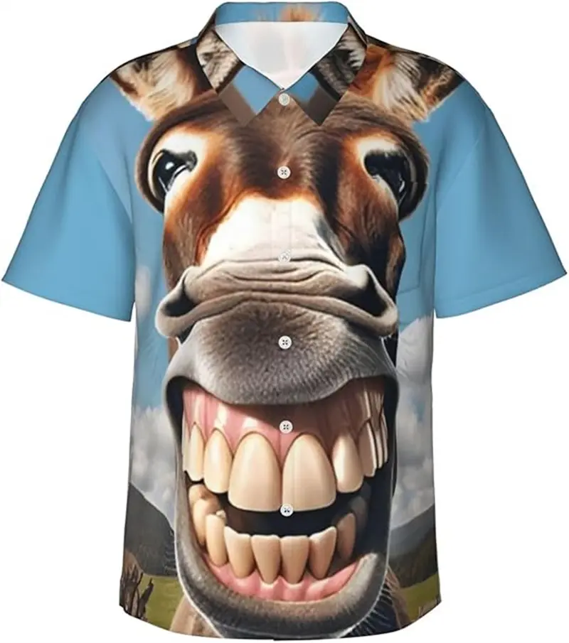 Funny Donkey 3D Print Hawaiian Shirts For Men Women Hip Hop Streetwear Lapel Button Shirts Novelty Style Trend Women Blouse