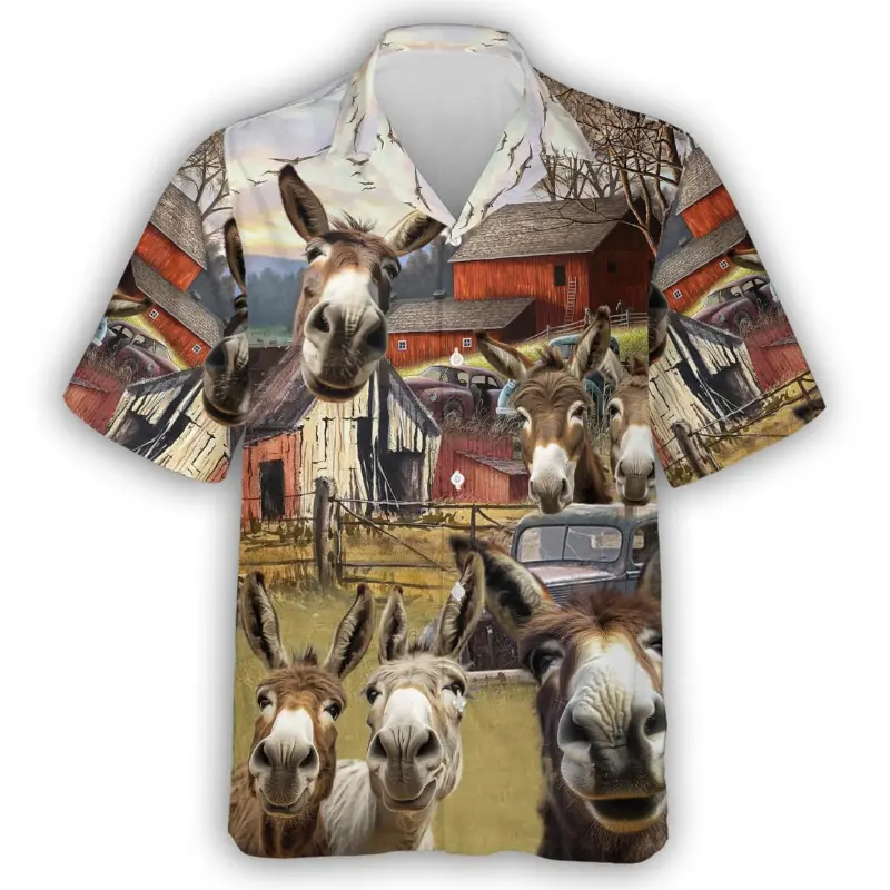 Funny Donkey 3D Print Hawaiian Shirts For Men Women Hip Hop Streetwear Lapel Button Shirts Novelty Style Trend Women Blouse
