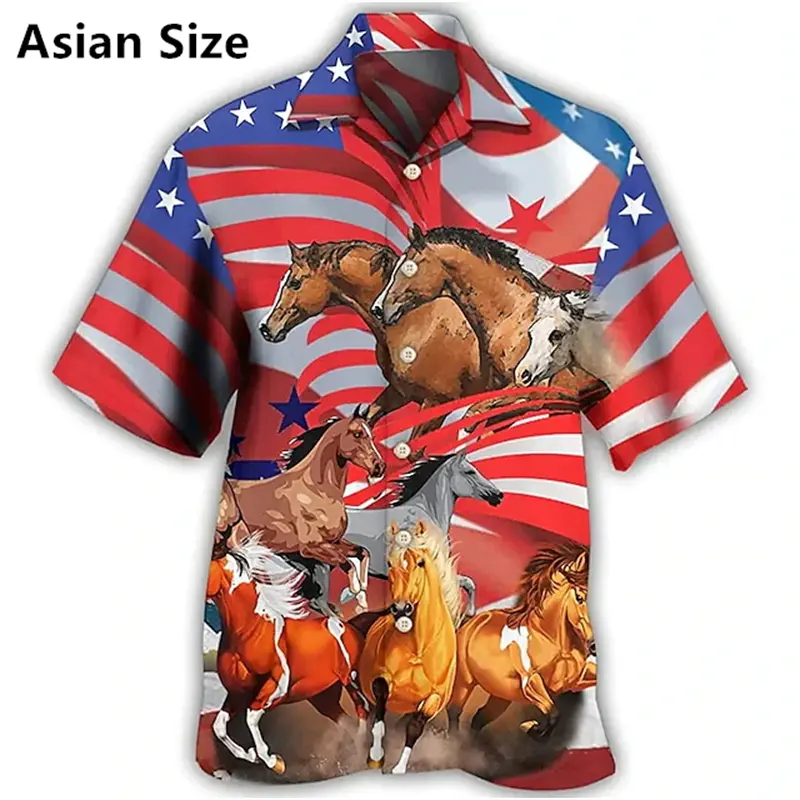 USA Flag Pattern Men's 3D Print Hawaii Shirts Holiday American Independence Day Men Summer Beach Street Style Hawaiian Blouses
