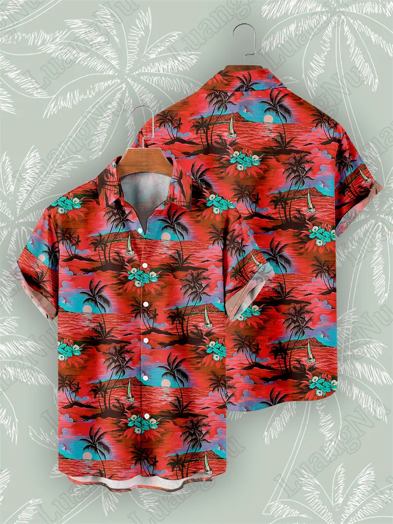 Plant 3d Printing Men's Short Sleeve Shirts Hawaiian Summer Holiday Cardigan Male Casual Lapel Tops Fashion Graphic Blouse