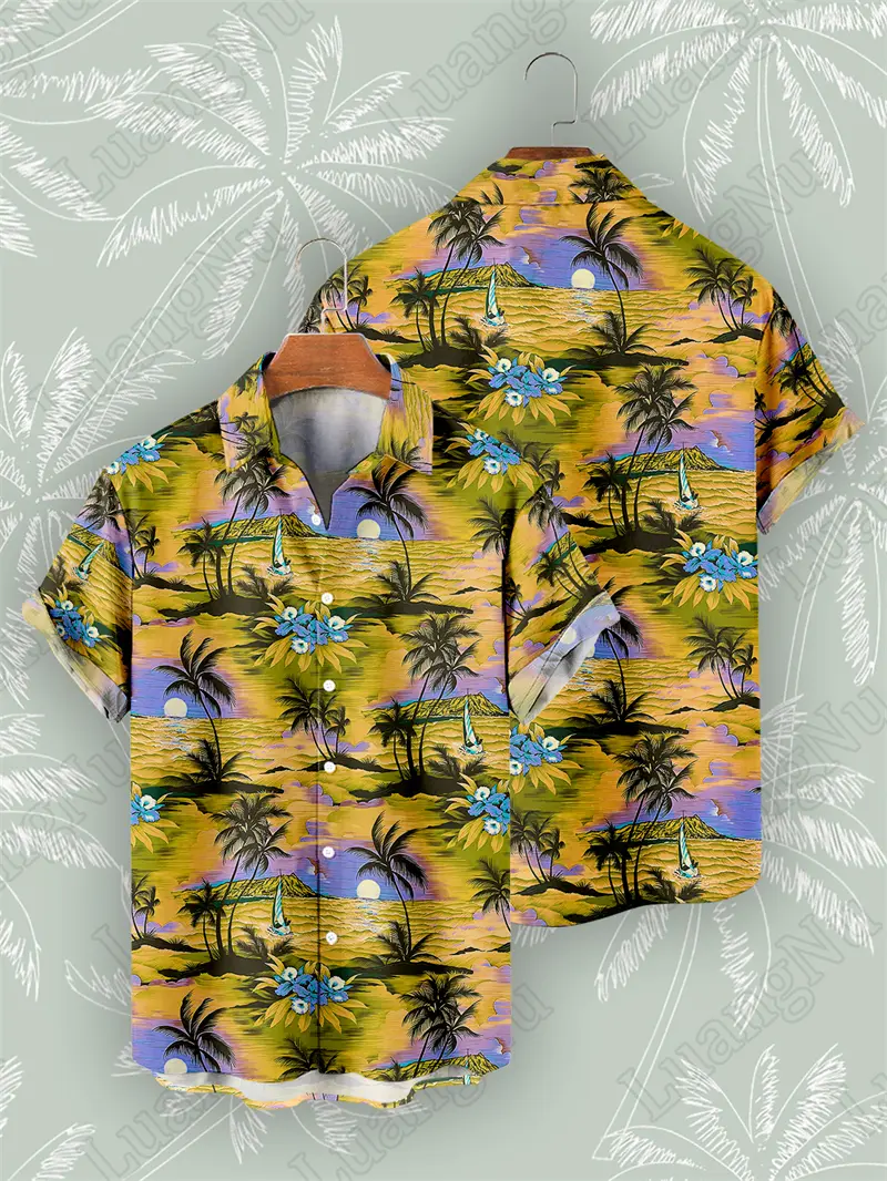 Plant 3d Printing Men's Short Sleeve Shirts Hawaiian Summer Holiday Cardigan Male Casual Lapel Tops Fashion Graphic Blouse