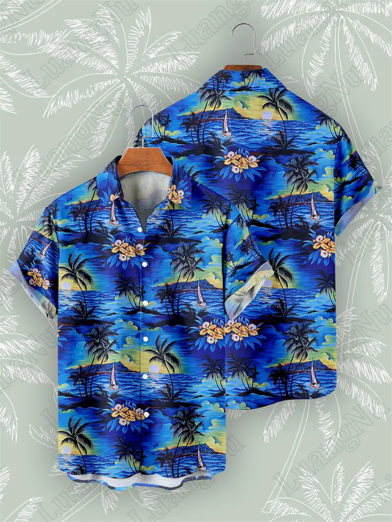 Plant 3d Printing Men's Short Sleeve Shirts Hawaiian Summer Holiday Cardigan Male Casual Lapel Tops Fashion Graphic Blouse