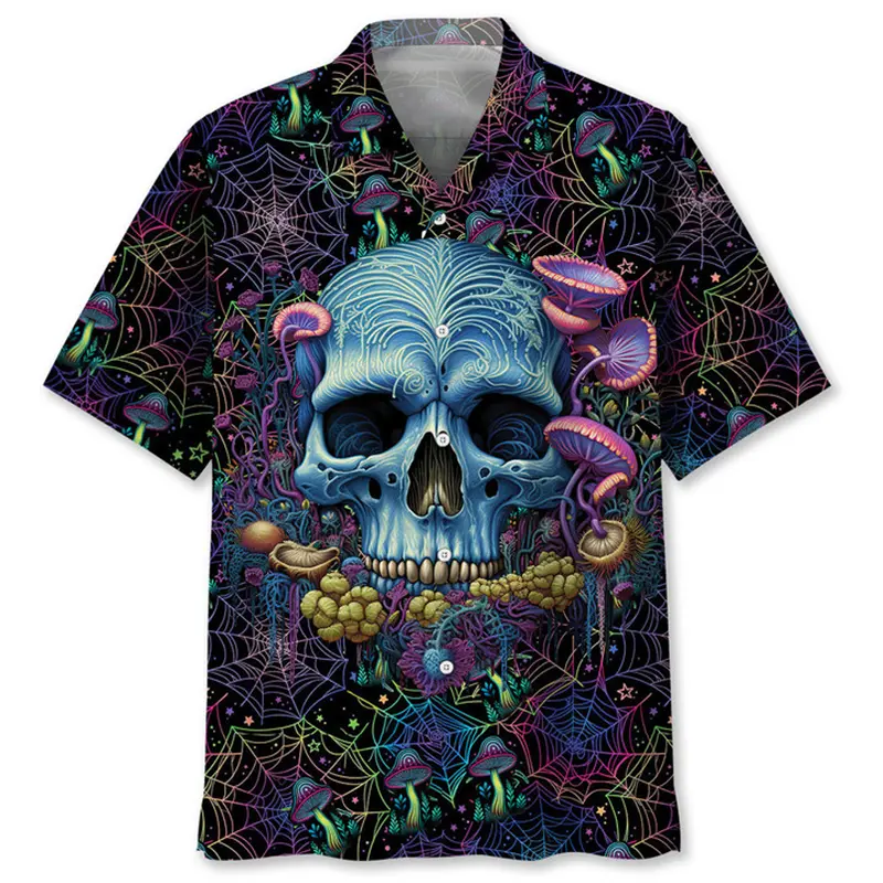 Man Shirt Horror Skull Graphic 3D Print Men's Clothing Summer Beach Hawaiian Harajuku Camisas De Hombre Holiday Shirt Y2k Tops