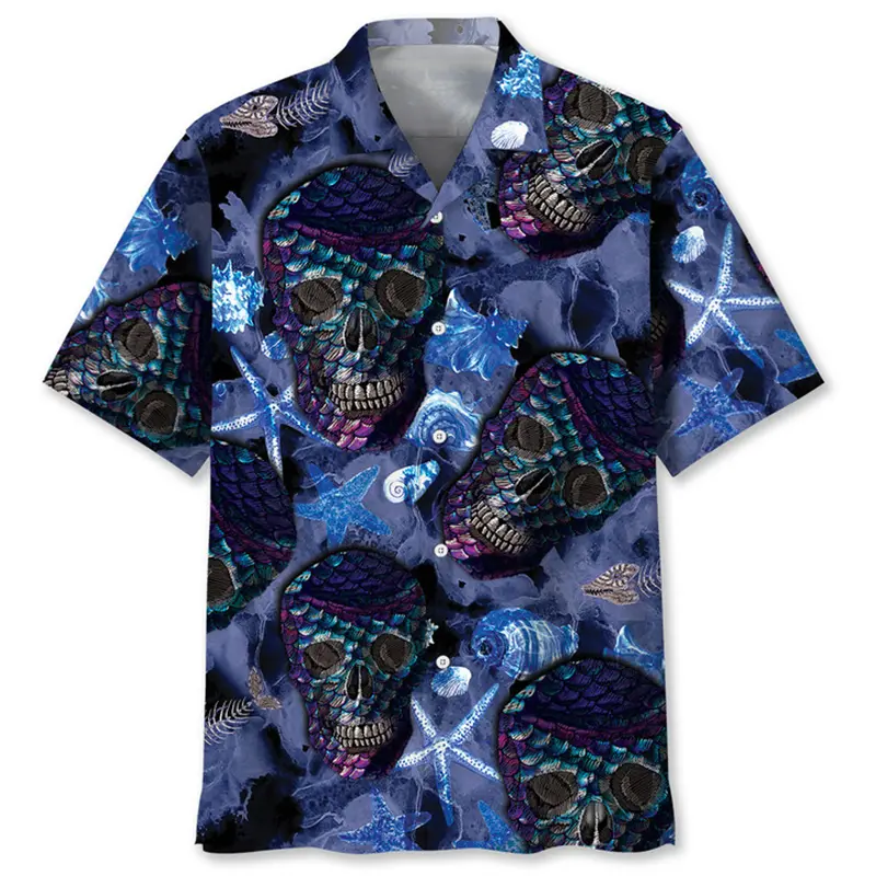 Man Shirt Horror Skull Graphic 3D Print Men's Clothing Summer Beach Hawaiian Harajuku Camisas De Hombre Holiday Shirt Y2k Tops