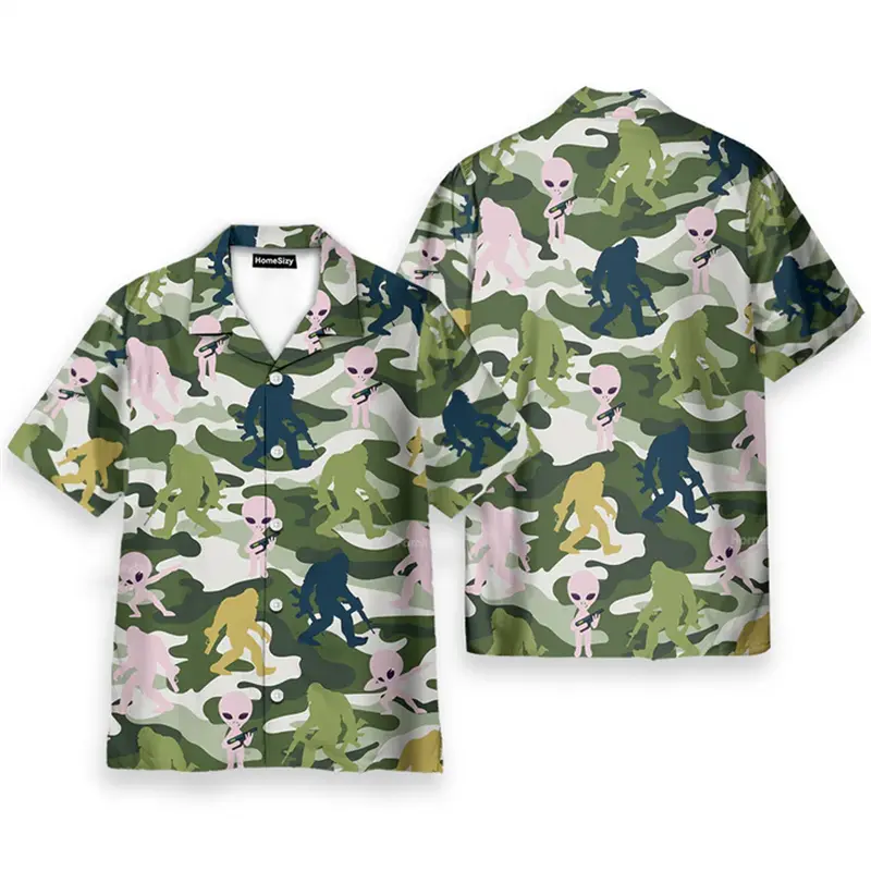 Funny Alien Pattern Hawaiian Shirt For Men Summer 3d Printed Art Casual Shirts Women Street Short Sleeves Loose Button Blouse