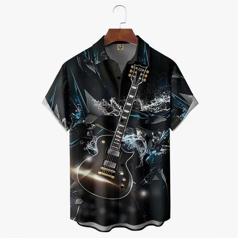 Summer Men's 3D graphic guitar Hawaiian Shirts vintage musical instruments Printed Tops women Fashion Casual party beach shirt