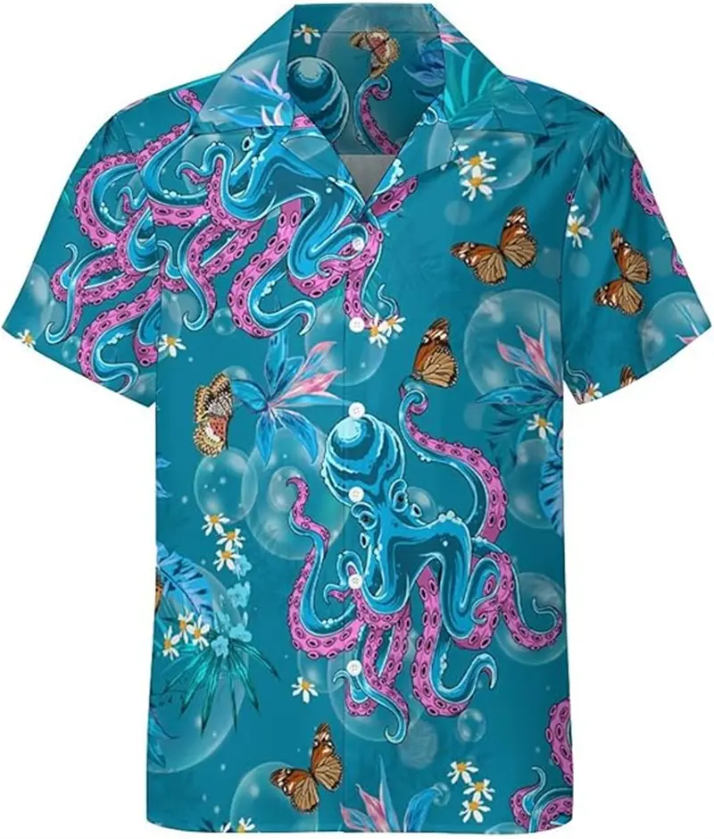 Fashion Men's Summer Hawaiian Short Sleeve Oversized Shirt 3D Printed Tentacle Pattern Casual Top Loose Oversize Men Blouse New