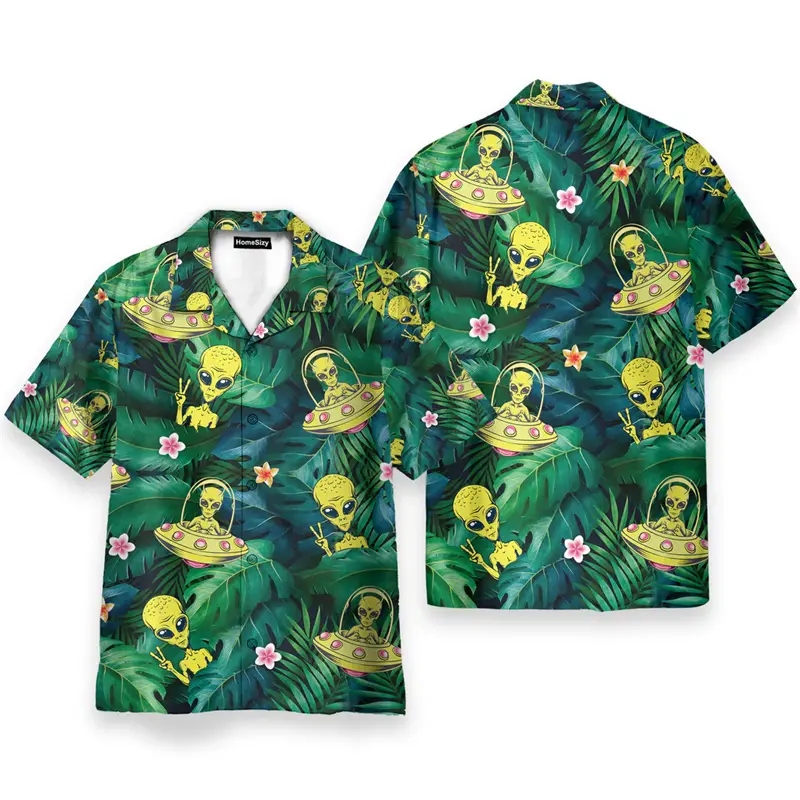 Funny Alien Pattern Hawaiian Shirt For Men Summer 3d Printed Art Casual Shirts Women Street Short Sleeves Loose Button Blouse