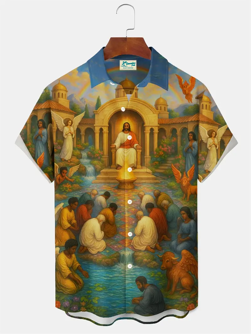 God Jesus Mary 3D Print Hawaiian Shirts For Men Casual Short Sleeve Oversived Tee Shirt Top Clothes Men Button Up Shirts Blouses