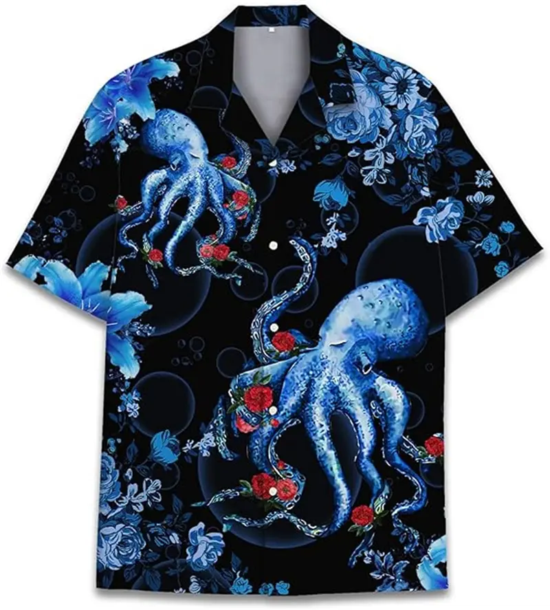 Fashion Men's Summer Hawaiian Short Sleeve Oversized Shirt 3D Printed Tentacle Pattern Casual Top Loose Oversize Men Blouse New