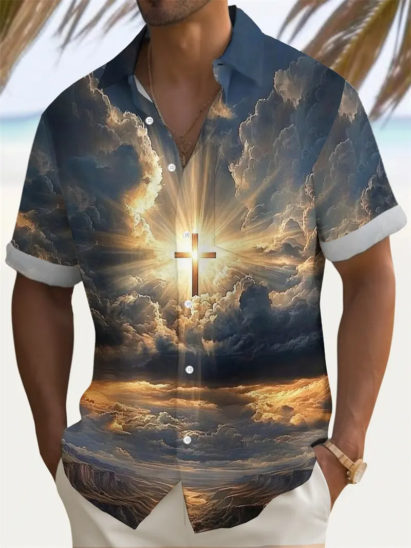 God Jesus Mary 3D Print Hawaiian Shirts For Men Casual Short Sleeve Oversived Tee Shirt Top Clothes Men Button Up Shirts Blouses