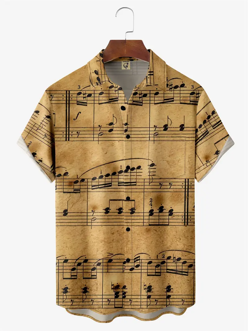 New Hawaiian Art Music Elements Notes 3D Printing Classic Short Sleeve Shirt Fashion Oversized Shirts For Men Harajuku Y2k Tops