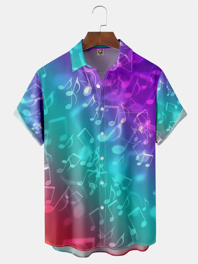 New Hawaiian Art Music Elements Notes 3D Printing Classic Short Sleeve Shirt Fashion Oversized Shirts For Men Harajuku Y2k Tops
