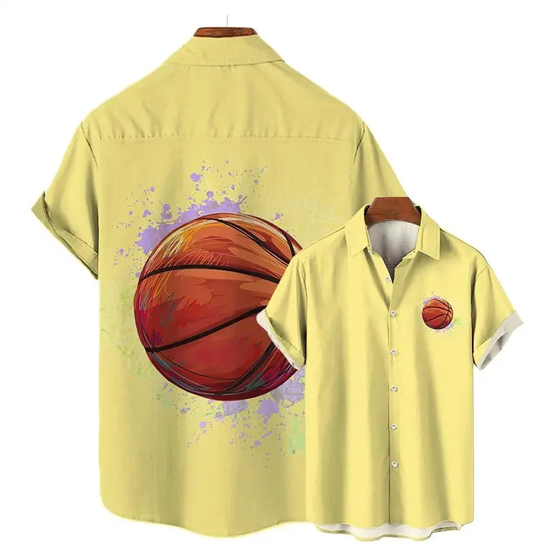 Funny Basketbal 3D Print Hawaiian Shirts Men Summer Street Hip Hop Short Sleeve Tops Casual  Breathable Plus Size Mens Shirts