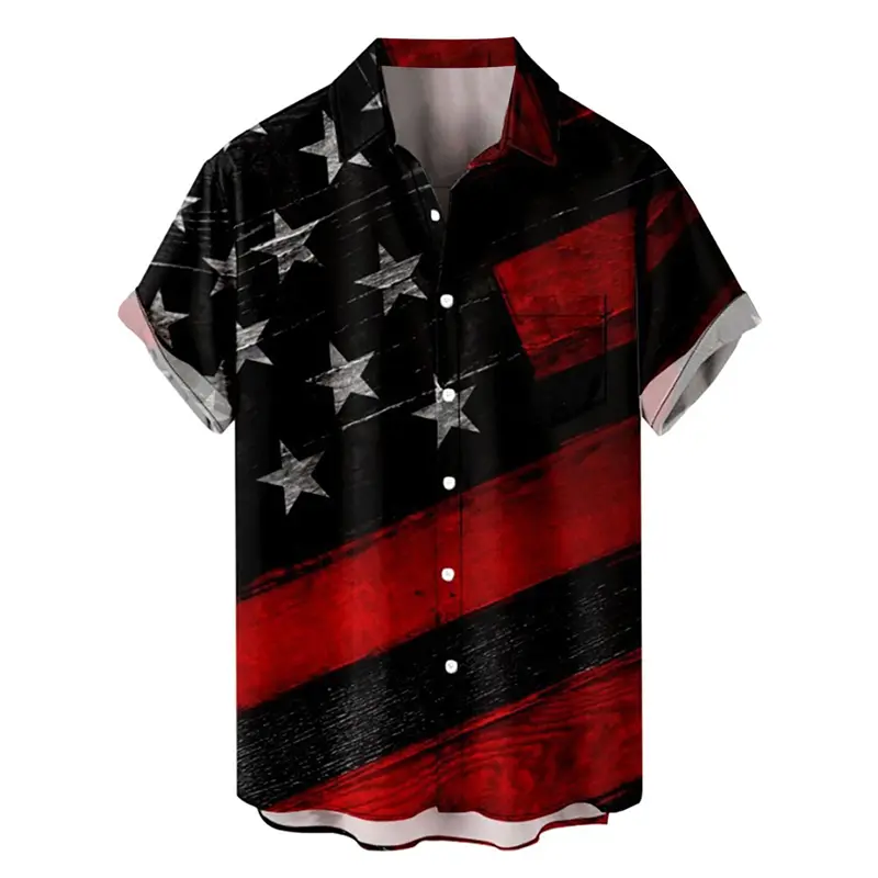 3D USA Flag Printing Mens Short Sleeve Shirts Casual Trendy Fashion Shirt Popular Hip Pop Hawaiian Men Women Summer Blouse New