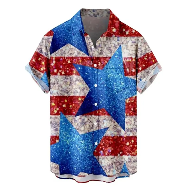 3D USA Flag Printing Mens Short Sleeve Shirts Casual Trendy Fashion Shirt Popular Hip Pop Hawaiian Men Women Summer Blouse New