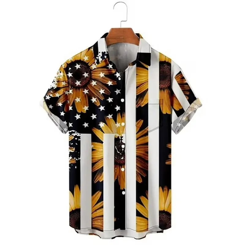 3D USA Flag Printing Mens Short Sleeve Shirts Casual Trendy Fashion Shirt Popular Hip Pop Hawaiian Men Women Summer Blouse New