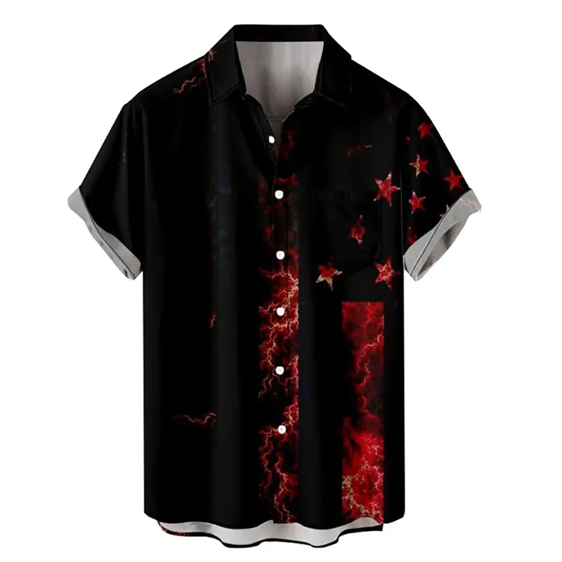 3D USA Flag Printing Mens Short Sleeve Shirts Casual Trendy Fashion Shirt Popular Hip Pop Hawaiian Men Women Summer Blouse New
