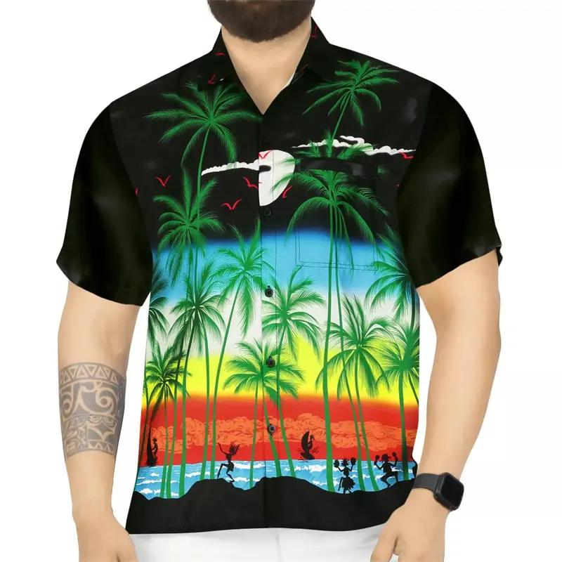 Coconut Tree 3d Print Vintage Man Shirt Tropic Shirts Men Women Fashion Oversized Hawaii Beach Blouse Lapel Button Mens Clothing